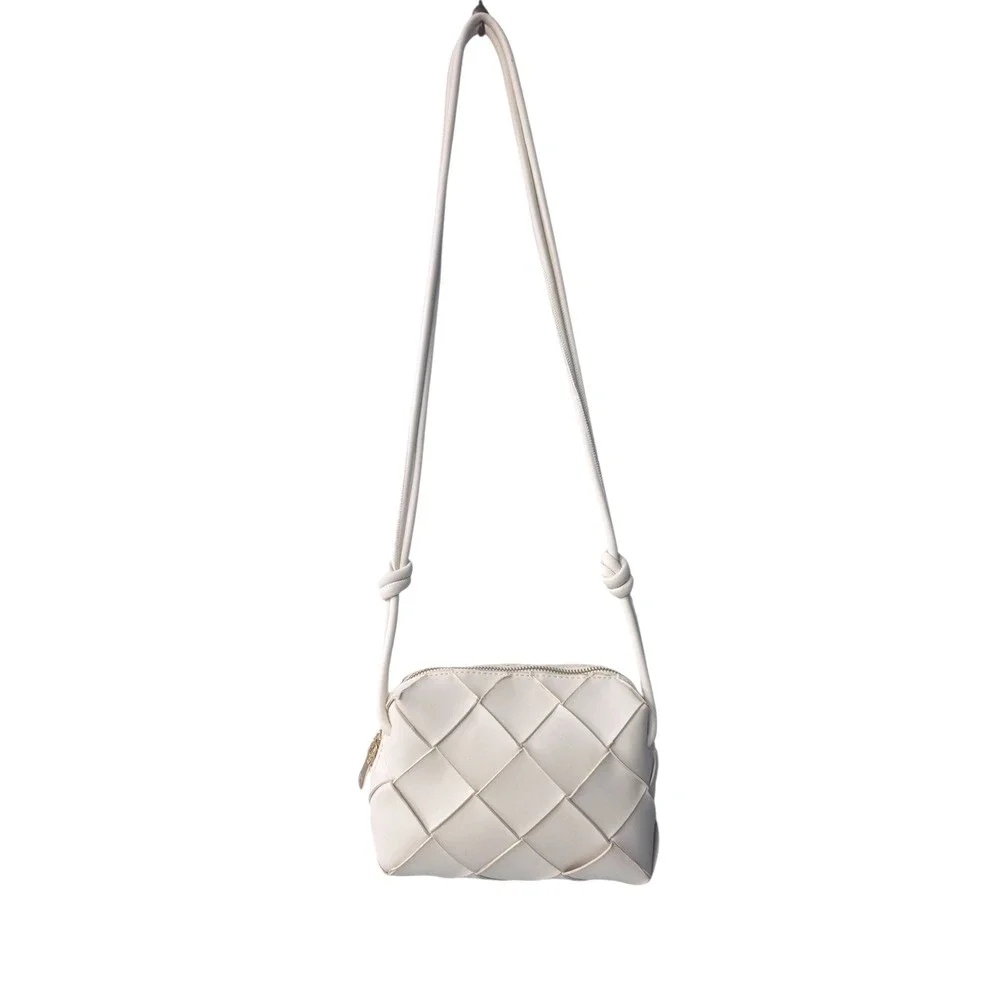 Urban Expressions Cream Woven Vegan Leather Crossbody Bag Knotted Strap Small